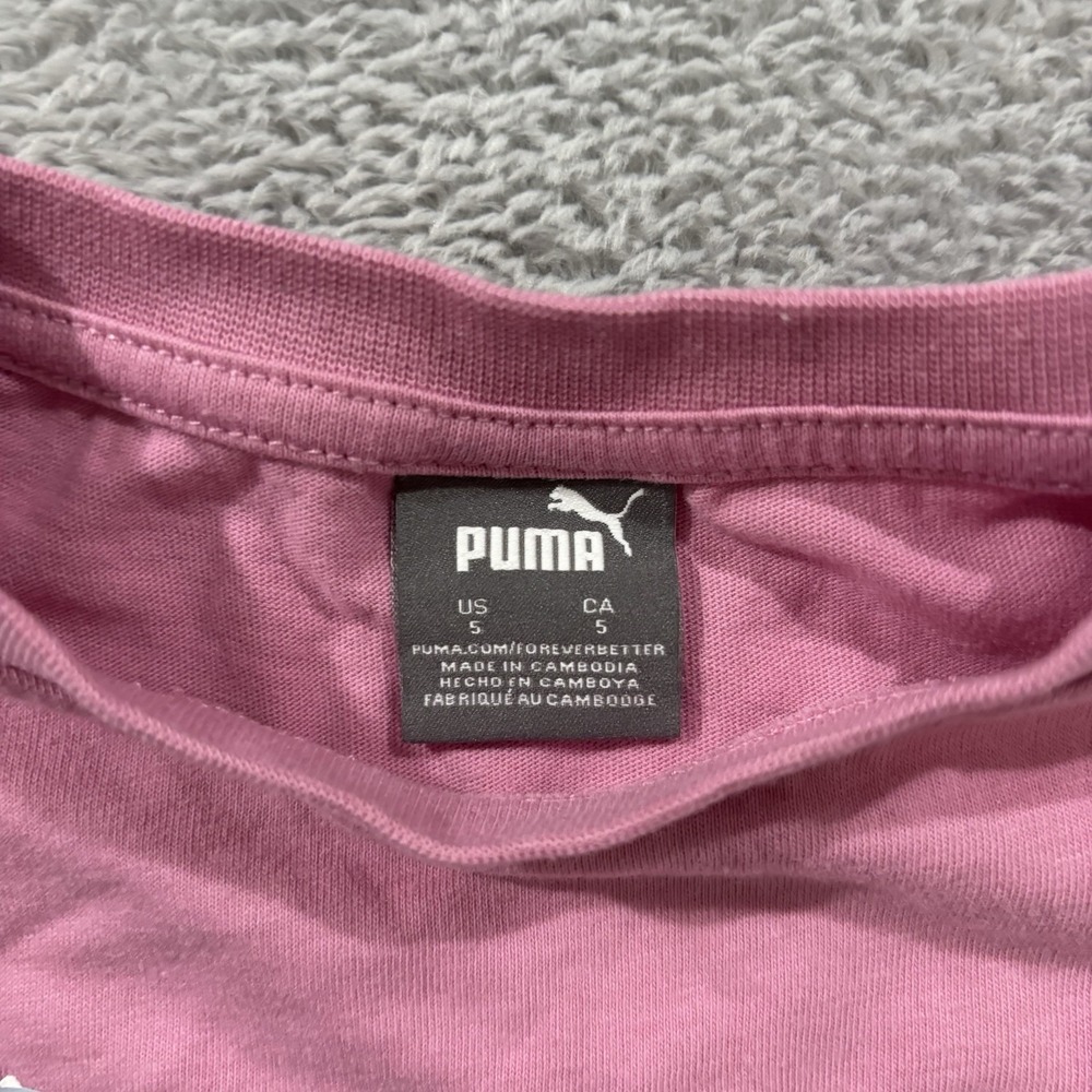 PUMA Girls 2-Piece Outfit Set Sz 5 Pink Logo Short Sleeve w Matching Pants - Picture 3 of 7